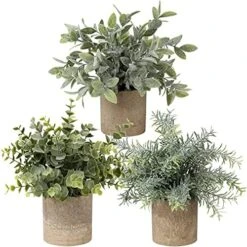Briful Artificial Potted Plants Set Of 3 Small Faux Plant Eucalyptus Mini Fake Plant Decor For Home Table Office Room Desk Bathroom Shelf Kitchen Rustic Farmhouse Mantel Decoration -Green Leaf Store 511cNBNVx S. AC