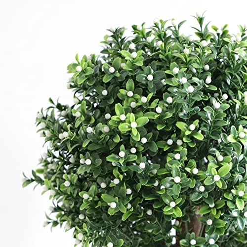 Momoplant 20Inch-1.7Ft Artificial Topiaries Boxwood Topiary Ball Tree Front Porch UV Resistant Potted Plants Tree For Indoor Outdoor Home Garden (White Flowers, Set Of 2) 3 Momoplant 20Inch-1.7Ft Artificial Topiaries Boxwood Topiary Ball Tree Front Porch UV Resistant Potted Plants Tree For Indoor Outdoor Home Garden (White Flowers, Set Of 2) - Image 3