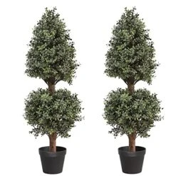 Momoplant 35Inch-3' Ice Cream Ball Artificial Plants Tree Shaped Boxwood Topiary Cone Topiaries Bushes Ball Potted Fake Plants Outdoor/Indoor Decor（Set Of 2）