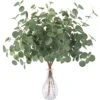 FUNARTY 6 Pcs Artificial Eucalyptus Leaves Stems 25in Tall With 80 Leaves Fake Silver Dollar Eucalyptus Plant Greenery Stems Branches For Farmhouse Vase Bouquets Wedding Home Decor -Green Leaf Store 513aopyf48L