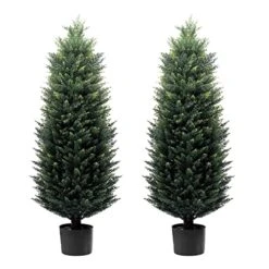 Artificial Topiary Tree 2-Set - Beautiful Realistic Faux Cedar Pines, 4 Feet Tall, UV Protection For Longer Life, Durable 6" Wide Heavy Duty Pots For Outdoor & Indoor Decor
