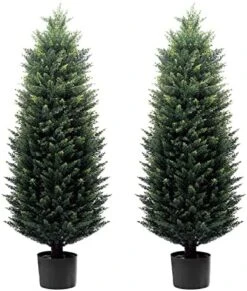 Artificial Topiary Tree 2-Set - Beautiful Realistic Faux Cedar Pines, 4 Feet Tall, UV Protection For Longer Life, Durable 6" Wide Heavy Duty Pots For Outdoor & Indoor Decor -Green Leaf Store 513cZshyQ7L. AC
