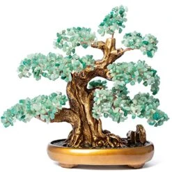 GEMBOURY Natural Aventurine (1,251 Gemstone Count) Chakra Crystal Tree With Healing Properties 14" - Bonsai Feng Shui Money Tree For Luck And Intelligence Desk Decoration