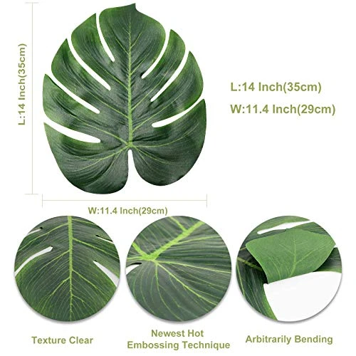 AerWo 14" Artificial Tropical Palm Leaves, Safari Birthday Decorations Extra Large Faux Leaf Jungle Hawaiian Party Decorations With Luau Beach Theme Decorations For Table Decoration Accessories, 48pcs 2 AerWo 14" Artificial Tropical Palm Leaves, Safari Birthday Decorations Extra Large Faux Leaf Jungle Hawaiian Party Decorations With Luau Beach Theme Decorations For Table Decoration Accessories, 48pcs - Image 2