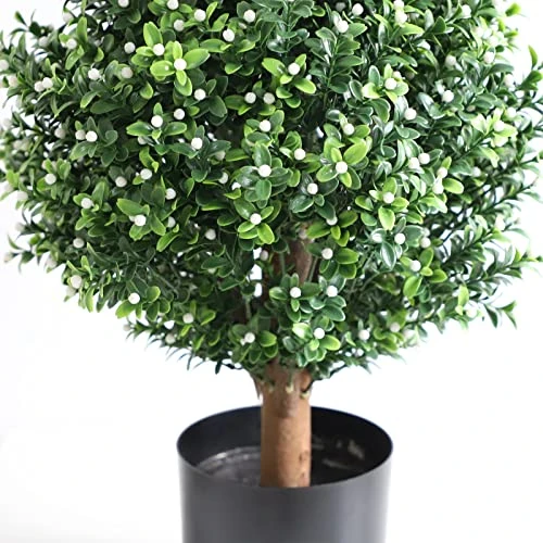 Momoplant 20Inch-1.7Ft Artificial Topiaries Boxwood Topiary Ball Tree Front Porch UV Resistant Potted Plants Tree For Indoor Outdoor Home Garden (White Flowers, Set Of 2) 5 Momoplant 20Inch-1.7Ft Artificial Topiaries Boxwood Topiary Ball Tree Front Porch UV Resistant Potted Plants Tree For Indoor Outdoor Home Garden (White Flowers, Set Of 2) - Image 5
