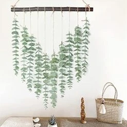 Artificial Eucalyptus Greenery Hanging Wall Decor Fake Eucalyptus Vines Wall Hanging Plants With Wooden Stick Farmhouse Rustic Boho Wall Decor For Bedroom, Living Room, Entryway And Bathroom Decor -Green Leaf Store 514PrRN11tL