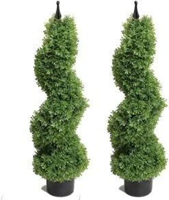 3 Foot Topiary Tree Artificial Plants Cypress Leave Spiral Plant Faux Fake Spiral Trees For Decor In Plastic Pot Green, 35Inchs- Set Of 2 -Green Leaf Store 515cKIT0w9L. AC
