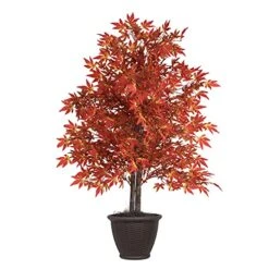 Vickerman 4' Artificial Orange Maple Bush, Brown Plastic Container.