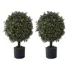 Fencer Wire Artificial Boxwood Topiary Ball Tree Set Of 2, Artificial UV Resistant Bushes, Faux Potted Tree, Plant In Pot W/Dried Moss, Fake Shrubs For Indoor, Front Porch, Outdoor, W/Orange Flower -Green Leaf Store 516NCVpqsVL 1