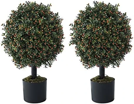 Fencer Wire Artificial Boxwood Topiary Ball Tree Set Of 2, Artificial UV Resistant Bushes, Faux Potted Tree, Plant In Pot W/Dried Moss, Fake Shrubs For Indoor, Front Porch, Outdoor, W/Orange Flower 7 Fencer Wire Artificial Boxwood Topiary Ball Tree Set Of 2, Artificial UV Resistant Bushes, Faux Potted Tree, Plant In Pot W/Dried Moss, Fake Shrubs For Indoor, Front Porch, Outdoor, W/Orange Flower - Image 7