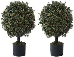 CAPHAUS Artificial Boxwood Topiary Ball Tree Set Of 2, Artificial UV Resistant Bushes, Faux Potted Tree, Plant In Pot W/Dried Moss, Fake Shrubs For Indoor, Front Porch, Outdoor, W/Orange Flower -Green Leaf Store 516NCVpqsVL. AC