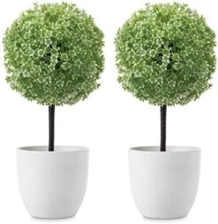 MyGift Tabletop Artificial Topiary Indoor Decor, Fake Plants Faux Purple Boxwood Ball Tree With White Planter Pots, Set Of 2 -Green Leaf Store 517GcZtNlL. AC