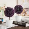 MyGift Tabletop Artificial Topiary Indoor Decor, Fake Plants Faux Purple Boxwood Ball Tree With White Planter Pots, Set Of 2 -Green Leaf Store 517KLU3YuxL
