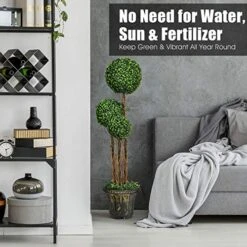 Goplus 4 Ft Artificial Boxwood Topiary Tree, Fake Greenery Plants Triple Ball Tree, Leaves & Cement-Filled Plastic Flower Pot Decorative Trees For Home, Office, Indoor And Outdoor Use (4 FT) -Green Leaf Store 517PsStpX7L