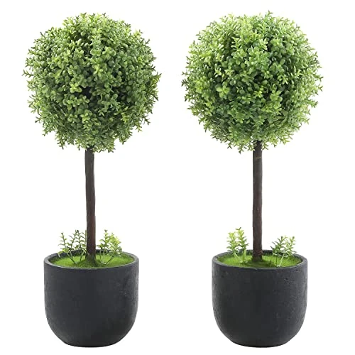 MyGift 13 Inch Realistic Artificial Boxwood Topiary Trees, Faux Tabletop Decorative Plants With Black Pots, Set Of 2 1 MyGift 13 Inch Realistic Artificial Boxwood Topiary Trees, Faux Tabletop Decorative Plants With Black Pots, Set Of 2
