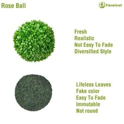 FLORALEAF 15" Artificial Boxwood Topiary Ball Topiary Tree Plants Lifelike Substitute Artifical Plant Balls For Wedding Decore -Indoor/Outdoor Decoration, Rose Leaf, 1 Piece -Green Leaf Store 517sL97dUQL