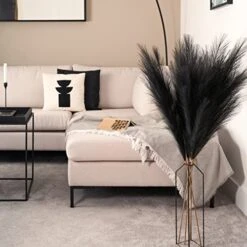 Black Faux Pampas Grass Set Of 3Pcs,43"/110cm Tall Fake Pompas Floral With DIY Card & Wooden Beads Garland,Large Artificial Pompous Grass Branches Plants For Floor Vase Filler Home Boho Decoration -Green Leaf Store 518AG5nDDyL