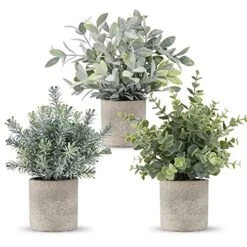 ROMAY 3 Pack Mini Potted Artificial Plants Fake Eucalyptus Greenery In Pots For Home Office Desk Decor