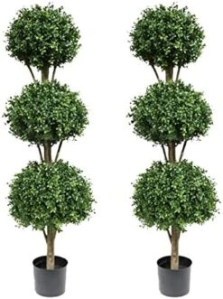 Momoplant Artificial Topiary Triple Ball Boxwood Tree, Two Pack Fake Topiaries Trees 46.5inch Faux Shrubs Plants Potted Outdoor Indoor Proch Office Garden Green (3.87ft) -Green Leaf Store 518dMNSTBpL. AC