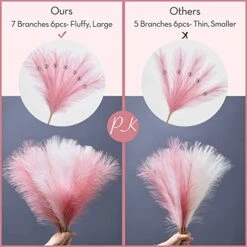 Serwalin Pampas Grass Pink 17.7 Inch 6pcs, Artificial Pampas Grass Faux Pink Pompas Grass Decor, Short Pompous Grass Blush Room Decoration, Wedding Centerpieces Mothers Day Pink Home Decor -Green Leaf Store 518mTHIJY5L