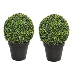 2 X Artificial Premium Quality Topiary Boxwood Ball Plants In Black Pots For Indoor Outdoor Decor, UV Stable (20in/50cm)