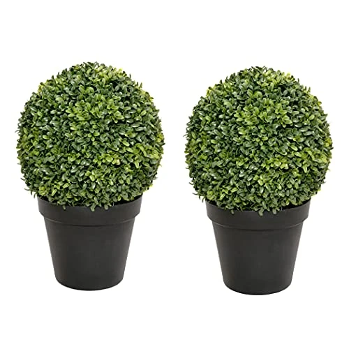 2 X Artificial Premium Quality Topiary Boxwood Ball Plants In Black Pots For Indoor Outdoor Decor, UV Stable (20in/50cm) 1 2 X Artificial Premium Quality Topiary Boxwood Ball Plants In Black Pots For Indoor Outdoor Decor, UV Stable (20in/50cm)