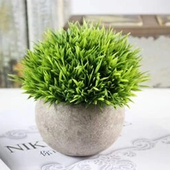 Ogrmar 4PCS Mini Plastic Artificial Plants Grass In Pot/Small Artificial Faux Greenery/Mini Plants Topiary Shrubs Fake Plants For Bathroom, House Decorations -Green Leaf Store 519h5DoDqgL