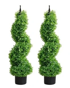 3ft Artificial Spiral Topiary,Faux Topiary Trees ,Artificial Boxwood Plants,Topiary Trees Artificial Outdoor 2 Pack,Fake Plant Green Decor For Outdoor And Indoor,Topiaries For Front Porch Set Of Two