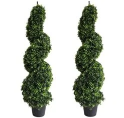 Two 43.3 Inch/3.6 Ft Artificial Topiary Trees Boxwood Topiary Spiral Trees Green Potted Tree Artificial Topiaries Trees