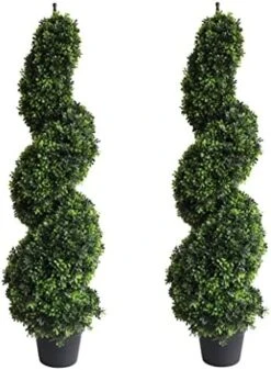 35 Inch/2.95 Ft Artificial Topiary Tree Outdoor Boxwood Spiral Topiary Trees Faux Topiary Trees, Artificial Topiaries Tree With Black Pot,Set Of 2 -Green Leaf Store 51AgdnPK3jL. AC 1