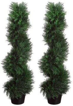 Two Pre-Potted 3' Spiral Pond Cypress Artificial Outdoor Indoor Topiary Trees