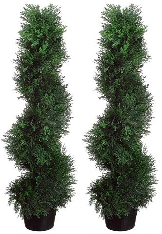 Two Pre-Potted 3' Spiral Pond Cypress Artificial Outdoor Indoor Topiary Trees 1 Two Pre-Potted 3' Spiral Pond Cypress Artificial Outdoor Indoor Topiary Trees