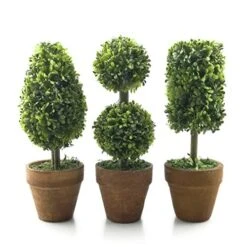 Tuokor Small Artificial Plants 8.25" Plastic Fake Green Topiary Shrubs With Pot For Home Décor – Set Of 3