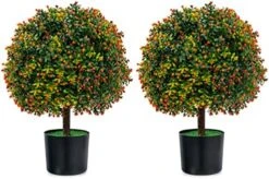 BECOMFORT 22'' Artificial Cedar Topiary Tree 2 Pack, Faux Shrub Brush Potted Tree Set With Cement Pot, Fake Greenery Decorative Potted Plants For Indoor Outdoor Use (Cedar Tree) -Green Leaf Store 51BWkfm5L8L. AC