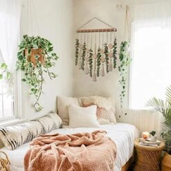 Boho Wall Decor Artificial Eucalyptus Wall Hanging Bathroom Decor Fake Eucalyptus Plants Greenery Leaves With Wooden Bead Garland On Stick Rustic Farmhouse Home Decorations For Bedroom Nursery Kitchen -Green Leaf Store 51BhPPgqqGL