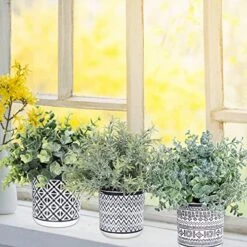 Set Of 3 Assorted Small Potted Plants Fake Eucalyptus Rosemary Plants In Black & White Geometric Concrete Ceramic Pots For Table Centerpiece Desk Shelf Kitchen Office Indoor Outdoor Greenery Decor 9 Set Of 3 Assorted Small Potted Plants Fake Eucalyptus Rosemary Plants In Black & White Geometric Concrete Ceramic Pots For Table Centerpiece Desk Shelf Kitchen Office Indoor Outdoor Greenery Decor -Green Leaf Store 51BjaV7IoLL
