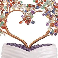 Top Plaza 7 Chakra Healing Crystals Stones Tree Gemstones Bonsai Money Tree Good Luck Wealth Figurine Decor For Home Living Room Love Heart Wedding Decoration 8 Inches -Green Leaf Store 51BkX37yfSL