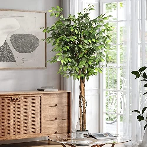 Cozy Castle Artificial Ficus Tree 71in - Faux Indoor Tree For Home Decor, Evergreen 6-Feet Tall Fake Tree Plant, Fake Floor Plant With Sturdy Plastic Nursery Pot For Living Room, Farmhouse, Office 7 Cozy Castle Artificial Ficus Tree 71in - Faux Indoor Tree For Home Decor, Evergreen 6-Feet Tall Fake Tree Plant, Fake Floor Plant With Sturdy Plastic Nursery Pot For Living Room, Farmhouse, Office - Image 7