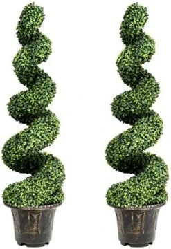 GOPLUS 4 Ft Artificial Boxwood Spiral Topiary Tree, Fake Greenery Plants, Leaves & Cement-Filled Plastic Flower Pot Decorative Trees For Porch Home Office Indoor Outdoor -Green Leaf Store 51C27kYvTUL. AC