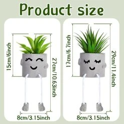 Artificial Potted Plant Faux Succulent Plant Cubicle Decor Cute Fake Desktop Plant Hanging Leg Cement Potted Decor For Bookshelf Bedroom Living Room Office Decor (Simple Style,2 Pcs) -Green Leaf Store 51Cu7jlt6bL