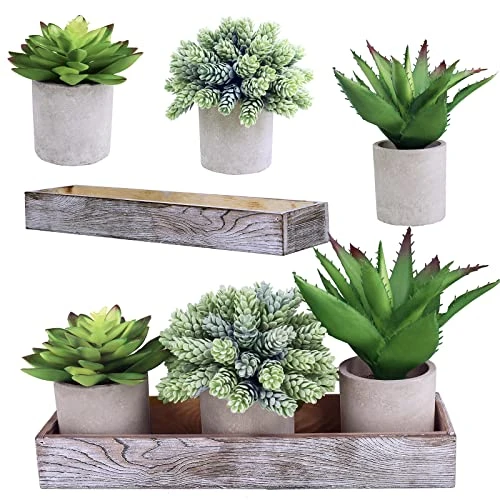 Winlyn Set Of 3 Artificial Potted Succulents Plants In Rustic Wood Tray Succulents Arrangement For Farmhouse Table Centerpiece Desk Windowsill Shelf Counter Home Bathroom Kitchen Office Country Decor 2 Winlyn Set Of 3 Artificial Potted Succulents Plants In Rustic Wood Tray Succulents Arrangement For Farmhouse Table Centerpiece Desk Windowsill Shelf Counter Home Bathroom Kitchen Office Country Decor - Image 2