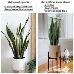Worth Garden 3ft Artificial Snake Plant Fake Sansevieria Indoor Outdoor, 28 Thick Leaves Lifelike Faux Silk Plant, Home Decor Mother In Law Tongue Plant 35in, Black Pot & 20g Dry Moss Included, Green -Green Leaf Store 51DGJQSRfYL