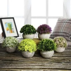 Tuokor 4.75" Mini Artificial Plastic Plants Green Grass Colorful Shrubs Faux Flowers With Gray Pots For Home Decor, Office Decor - Set Of 6 7 Tuokor 4.75" Mini Artificial Plastic Plants Green Grass Colorful Shrubs Faux Flowers With Gray Pots For Home Decor, Office Decor - Set Of 6 -Green Leaf Store 51Di0AKo0BL