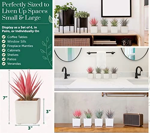 Sunprairie Classic Set Of 4 Faux Succulents 7” Tall In Ivory White Stucco Ceramic Pots-Realistic Multi Colored Artificial Succulents Plants For Home & Office Decor. 5 Sunprairie Classic Set Of 4 Faux Succulents 7” Tall In Ivory White Stucco Ceramic Pots-Realistic Multi Colored Artificial Succulents Plants For Home & Office Decor. - Image 5