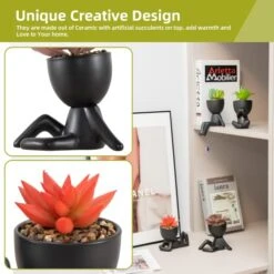 Fake Succulents Plants Decor, 4 Pcs Cute Artificial Succulent In Pot Assorted Life-Like Mini Artificial Greenery Fake Plants For Desk, Office, Living Room, Bathroom, Bedroom, Home Decor (Black-4 Pots) -Green Leaf Store 51DmWD7OVtL