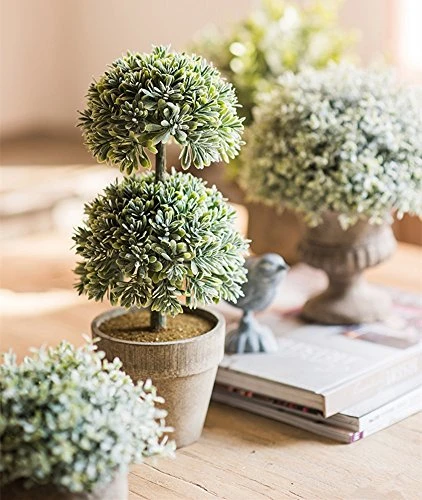 Nerseki Artificial Plants Plastic Mini Fake Fresh Lifelike Green Grass In Gray Pot For Home Decor (Snow-1) 3 Nerseki Artificial Plants Plastic Mini Fake Fresh Lifelike Green Grass In Gray Pot For Home Decor (Snow-1) - Image 3