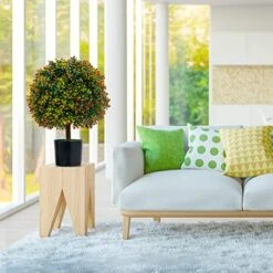 Goplus 22” Artificial Boxwood Topiary Ball Tree, Set Of 2 Faux Potted Plants Artificial Shrubs Bushes With Orange Fruits, Ball-Shaped Artificial Topiary For Indoor Outdoor Home Front Porch Decor -Green Leaf Store 51DuCYHNLmL