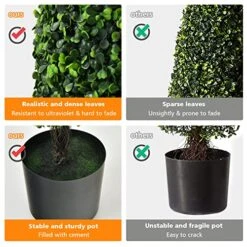 Goplus 3ft Artificial Boxwood Tower Topiary Trees, 2 Pack Faux Decorative Plants In Cement-Filled Plastic Pot, Fake Greenery Plants For Indoor Outdoor Home Office Garden Porch Decor -Green Leaf Store 51E1ixexxIL