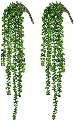 CEWOR 4pcs Artificial Succulents Hanging Plants Fake String Of Pearls For Wall Home Garden Decor (24 Inches Each Length) -Green Leaf Store 51E5pCJ9mXL. AC