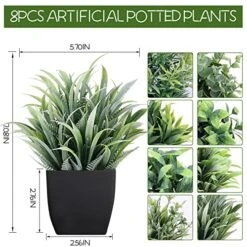 LELEE 8pcs Artificial Potted Plants Mini Fake Potted Plants, Small Eucalyptus Potted Faux Decorative Grass Plant With Black Pot For Home Decor, Indoor, Office, Desk, Table, Shelf Decoration -Green Leaf Store 51E7g2nqIOL